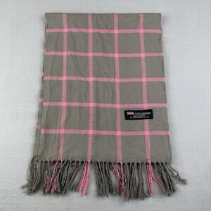 100% Cashmere Scarf Made in Scotland Gray Pink Plaid Fringe Soft Luxury